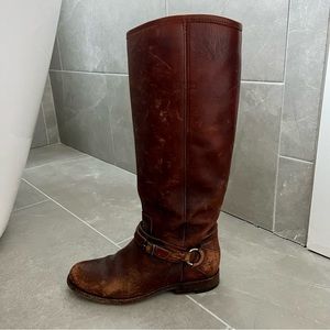 Frye Medium Brown Distressed Leather Boots